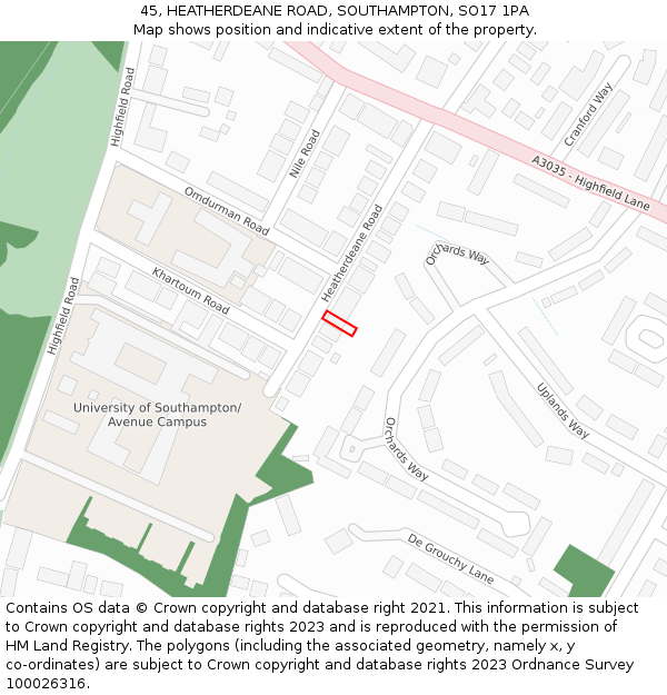 45, HEATHERDEANE ROAD, SOUTHAMPTON, SO17 1PA: Location map and indicative extent of plot