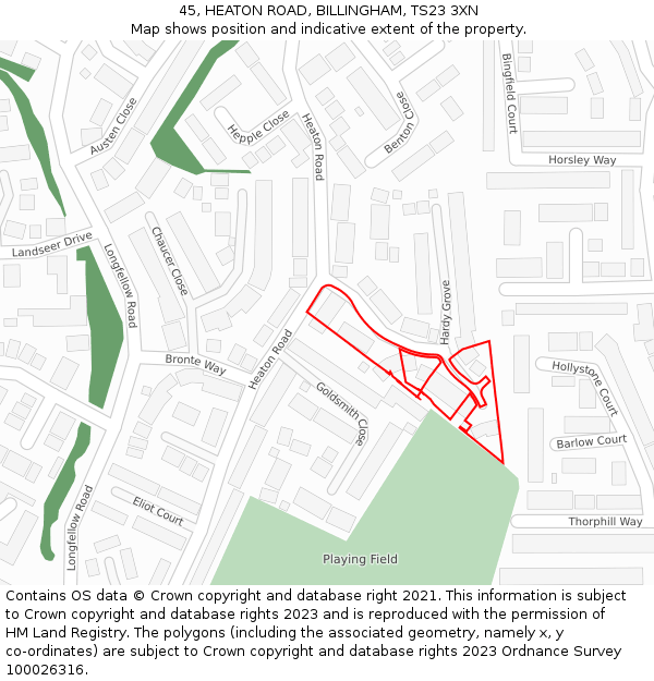 45, HEATON ROAD, BILLINGHAM, TS23 3XN: Location map and indicative extent of plot