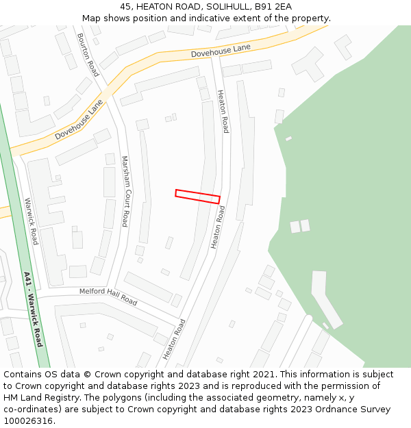 45, HEATON ROAD, SOLIHULL, B91 2EA: Location map and indicative extent of plot
