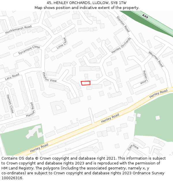 45, HENLEY ORCHARDS, LUDLOW, SY8 1TW: Location map and indicative extent of plot