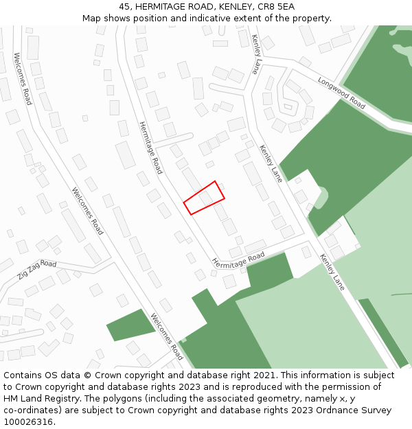 45, HERMITAGE ROAD, KENLEY, CR8 5EA: Location map and indicative extent of plot