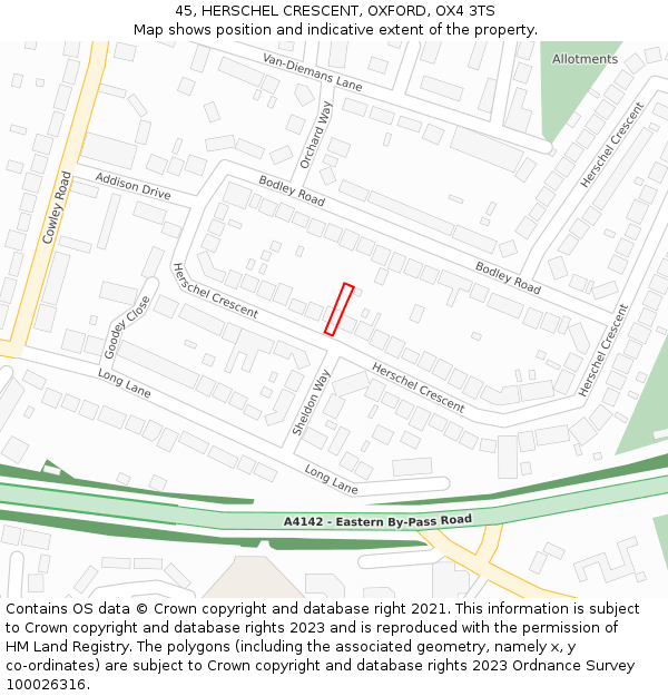 45, HERSCHEL CRESCENT, OXFORD, OX4 3TS: Location map and indicative extent of plot