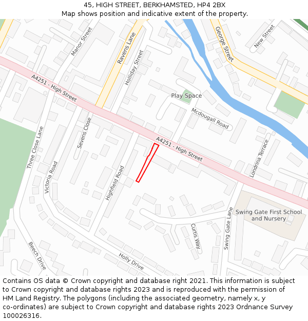 45, HIGH STREET, BERKHAMSTED, HP4 2BX: Location map and indicative extent of plot