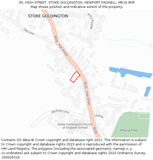 45, HIGH STREET, STOKE GOLDINGTON, NEWPORT PAGNELL, MK16 8NP: Location map and indicative extent of plot