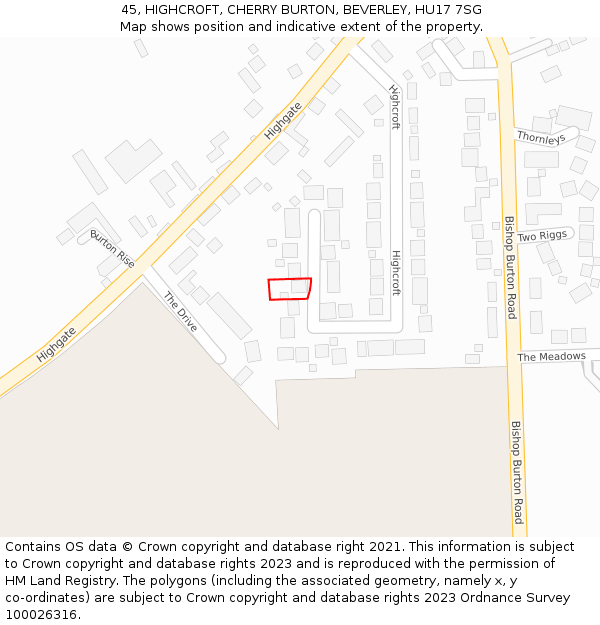 45, HIGHCROFT, CHERRY BURTON, BEVERLEY, HU17 7SG: Location map and indicative extent of plot