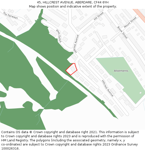 45, HILLCREST AVENUE, ABERDARE, CF44 6YH: Location map and indicative extent of plot