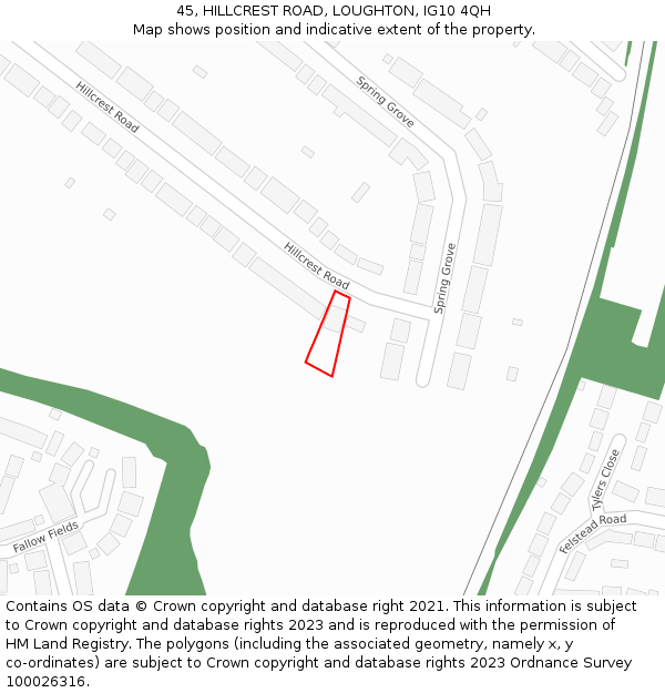 45, HILLCREST ROAD, LOUGHTON, IG10 4QH: Location map and indicative extent of plot