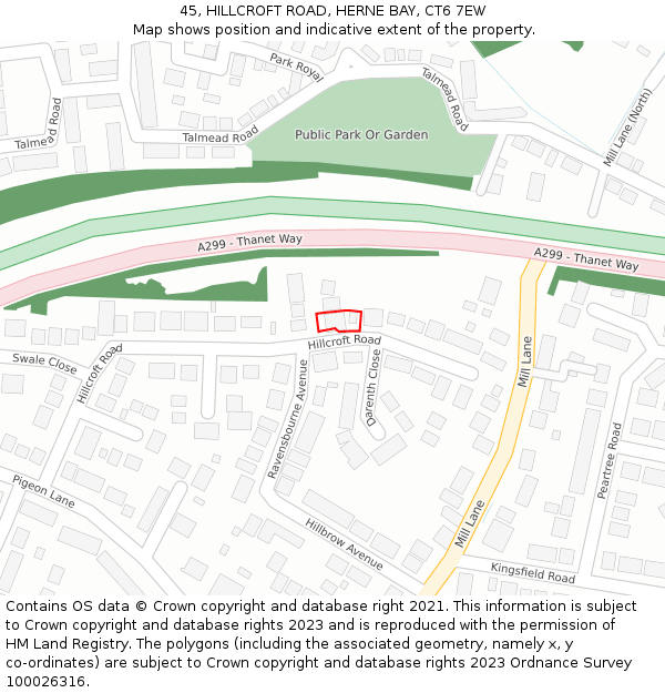 45, HILLCROFT ROAD, HERNE BAY, CT6 7EW: Location map and indicative extent of plot