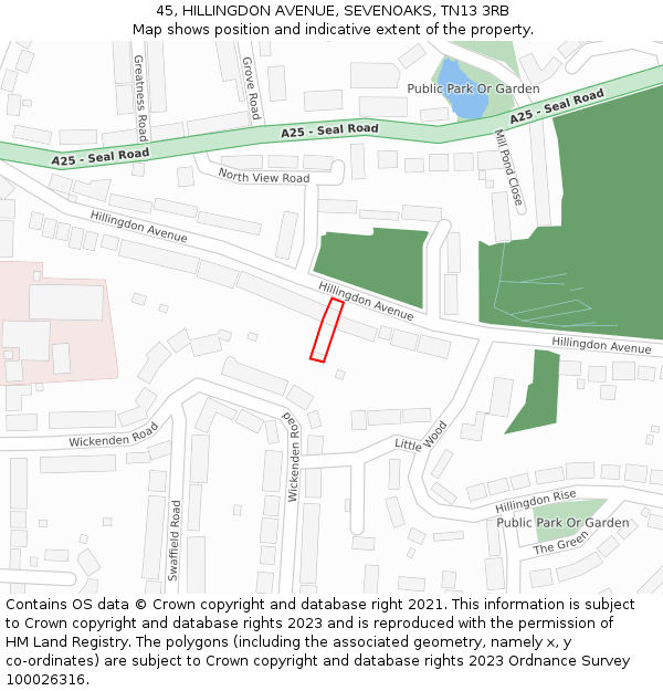 45, HILLINGDON AVENUE, SEVENOAKS, TN13 3RB: Location map and indicative extent of plot