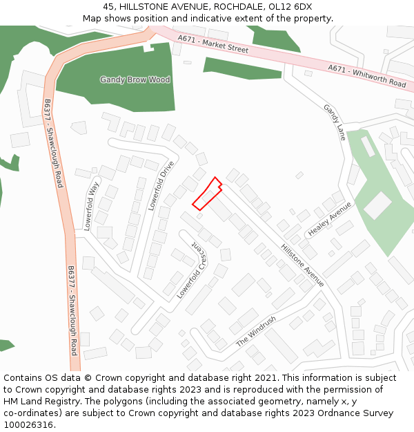 45, HILLSTONE AVENUE, ROCHDALE, OL12 6DX: Location map and indicative extent of plot
