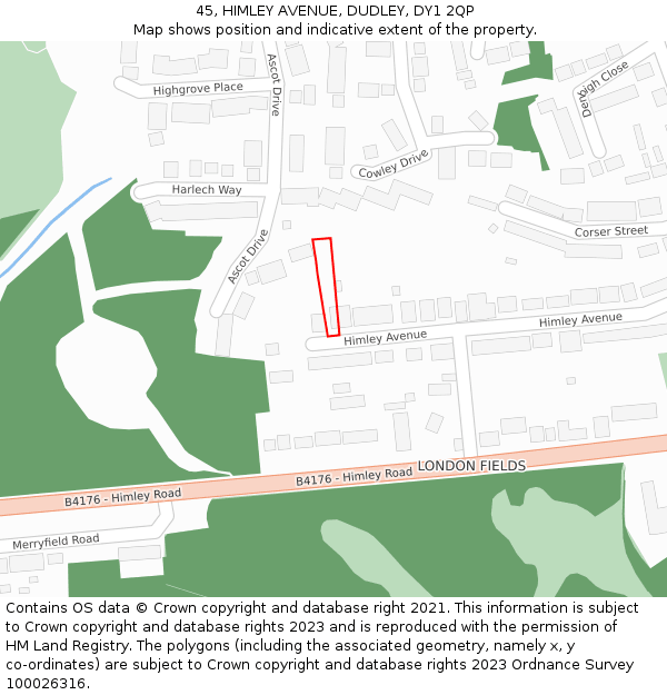 45, HIMLEY AVENUE, DUDLEY, DY1 2QP: Location map and indicative extent of plot