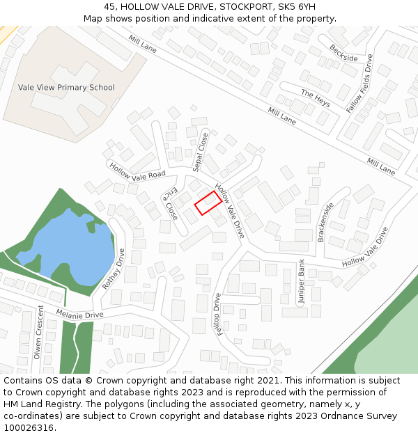 45, HOLLOW VALE DRIVE, STOCKPORT, SK5 6YH: Location map and indicative extent of plot