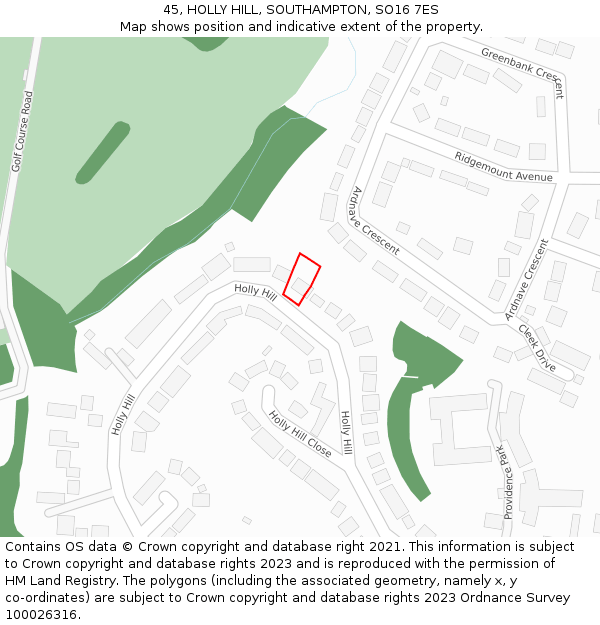 45, HOLLY HILL, SOUTHAMPTON, SO16 7ES: Location map and indicative extent of plot