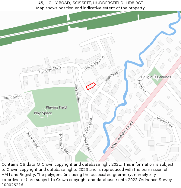 45, HOLLY ROAD, SCISSETT, HUDDERSFIELD, HD8 9GT: Location map and indicative extent of plot