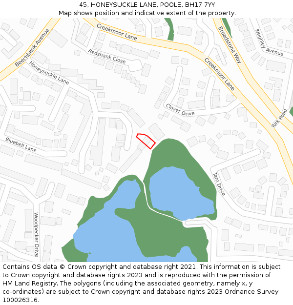 45, HONEYSUCKLE LANE, POOLE, BH17 7YY: Location map and indicative extent of plot