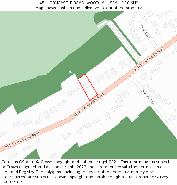 45, HORNCASTLE ROAD, WOODHALL SPA, LN10 6UY: Location map and indicative extent of plot