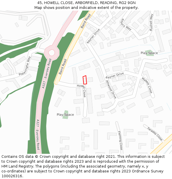 45, HOWELL CLOSE, ARBORFIELD, READING, RG2 9GN: Location map and indicative extent of plot