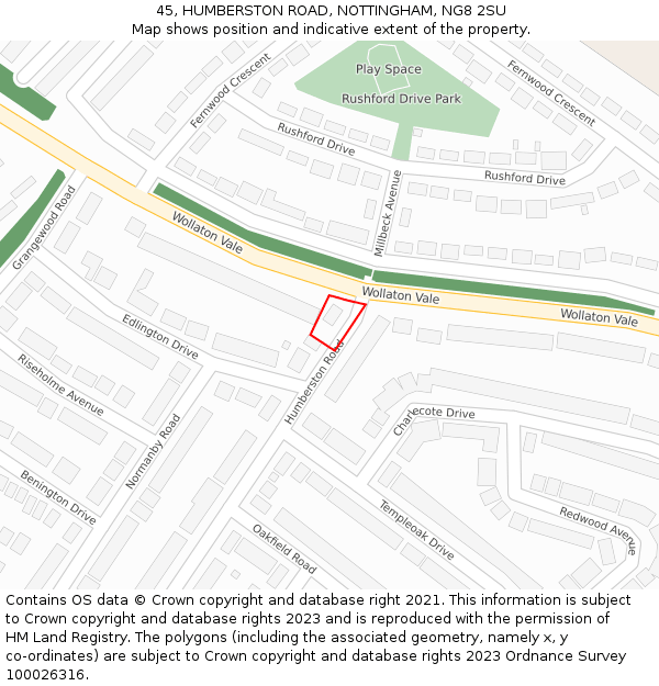 45, HUMBERSTON ROAD, NOTTINGHAM, NG8 2SU: Location map and indicative extent of plot