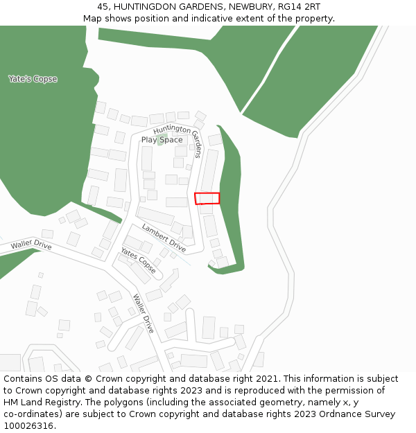 45, HUNTINGDON GARDENS, NEWBURY, RG14 2RT: Location map and indicative extent of plot