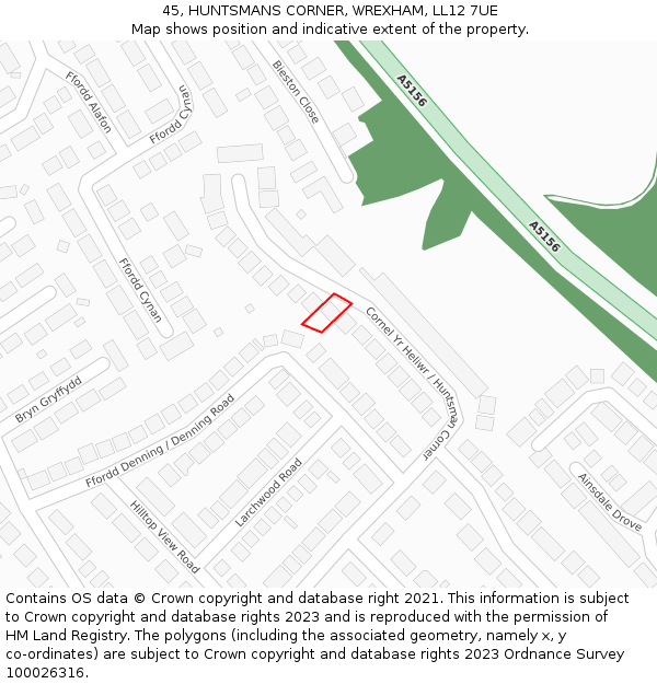 45, HUNTSMANS CORNER, WREXHAM, LL12 7UE: Location map and indicative extent of plot