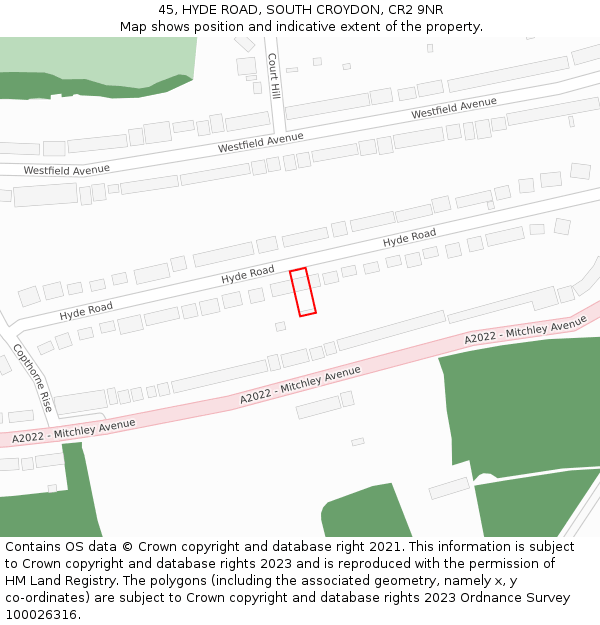 45, HYDE ROAD, SOUTH CROYDON, CR2 9NR: Location map and indicative extent of plot