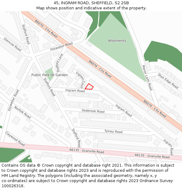 45, INGRAM ROAD, SHEFFIELD, S2 2SB: Location map and indicative extent of plot