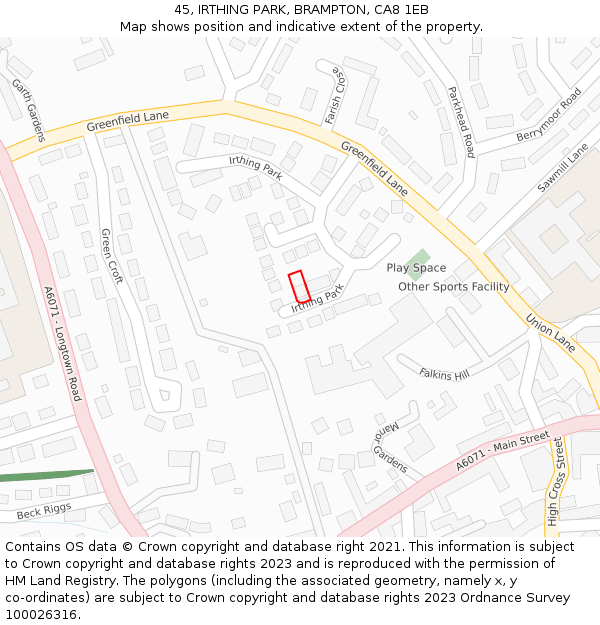 45, IRTHING PARK, BRAMPTON, CA8 1EB: Location map and indicative extent of plot