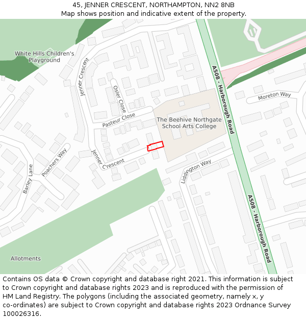 45, JENNER CRESCENT, NORTHAMPTON, NN2 8NB: Location map and indicative extent of plot