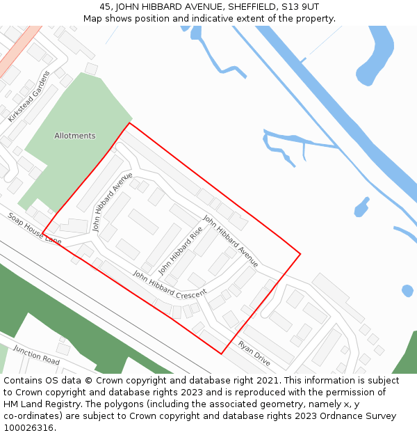 45, JOHN HIBBARD AVENUE, SHEFFIELD, S13 9UT: Location map and indicative extent of plot