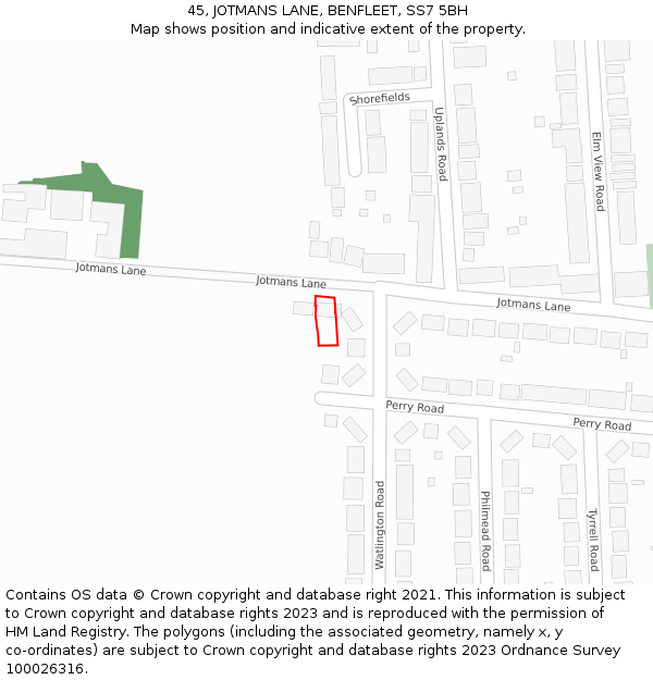 45, JOTMANS LANE, BENFLEET, SS7 5BH: Location map and indicative extent of plot