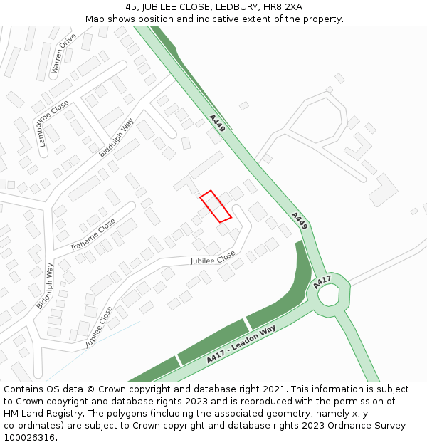 45, JUBILEE CLOSE, LEDBURY, HR8 2XA: Location map and indicative extent of plot