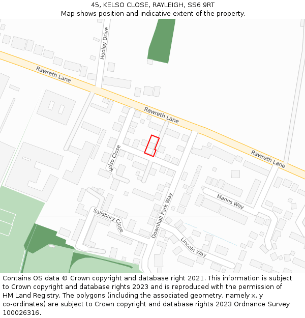 45, KELSO CLOSE, RAYLEIGH, SS6 9RT: Location map and indicative extent of plot