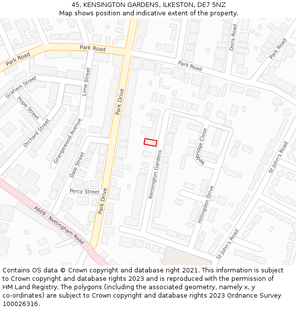 45, KENSINGTON GARDENS, ILKESTON, DE7 5NZ: Location map and indicative extent of plot