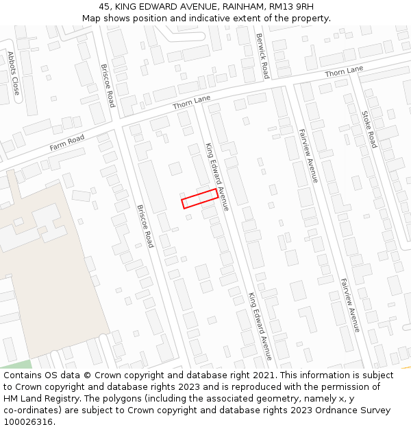 45, KING EDWARD AVENUE, RAINHAM, RM13 9RH: Location map and indicative extent of plot