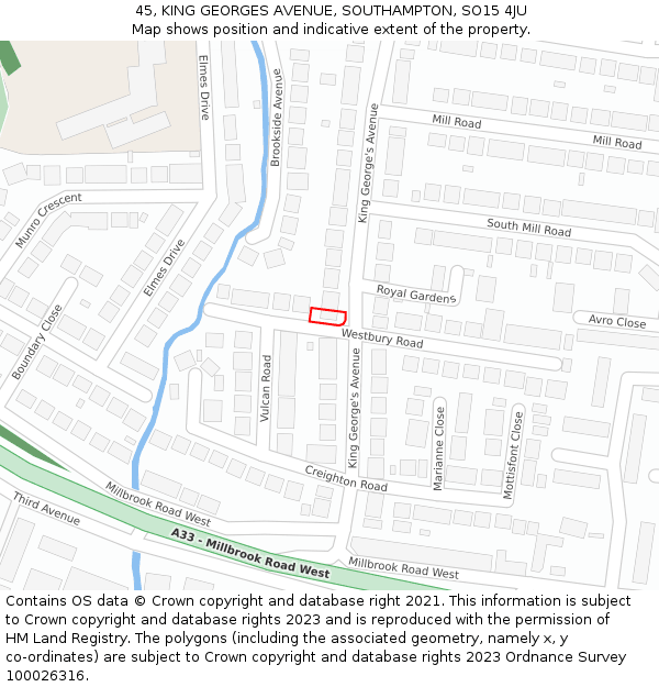 45, KING GEORGES AVENUE, SOUTHAMPTON, SO15 4JU: Location map and indicative extent of plot