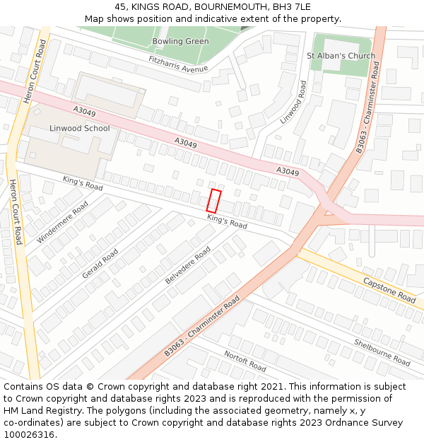 45, KINGS ROAD, BOURNEMOUTH, BH3 7LE: Location map and indicative extent of plot