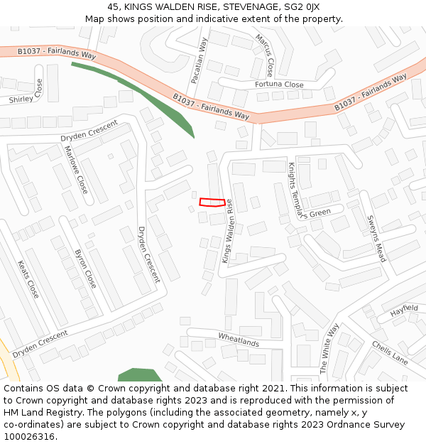 45, KINGS WALDEN RISE, STEVENAGE, SG2 0JX: Location map and indicative extent of plot