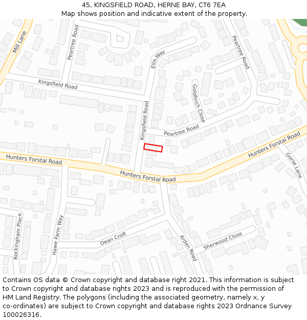 45, KINGSFIELD ROAD, HERNE BAY, CT6 7EA: Location map and indicative extent of plot