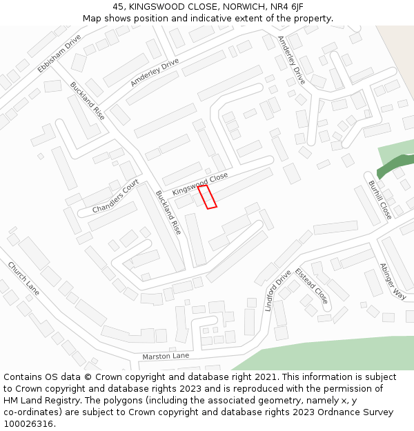 45, KINGSWOOD CLOSE, NORWICH, NR4 6JF: Location map and indicative extent of plot