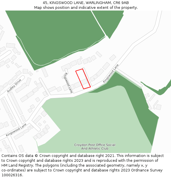 45, KINGSWOOD LANE, WARLINGHAM, CR6 9AB: Location map and indicative extent of plot