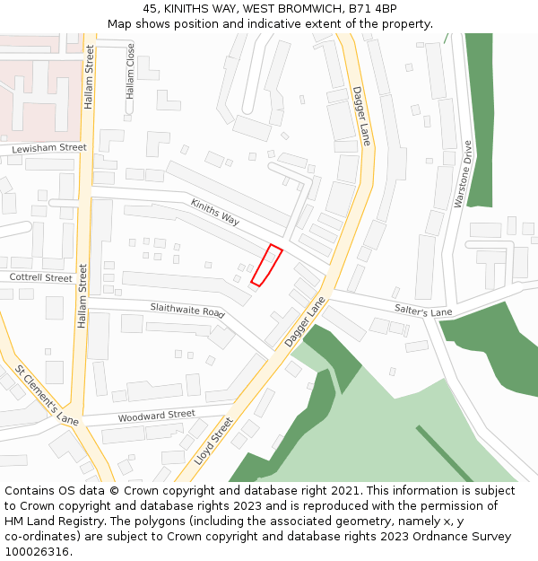45, KINITHS WAY, WEST BROMWICH, B71 4BP: Location map and indicative extent of plot