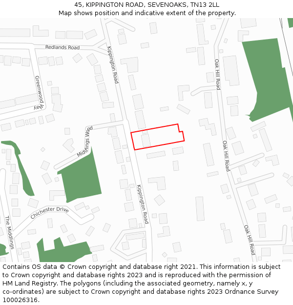 45, KIPPINGTON ROAD, SEVENOAKS, TN13 2LL: Location map and indicative extent of plot