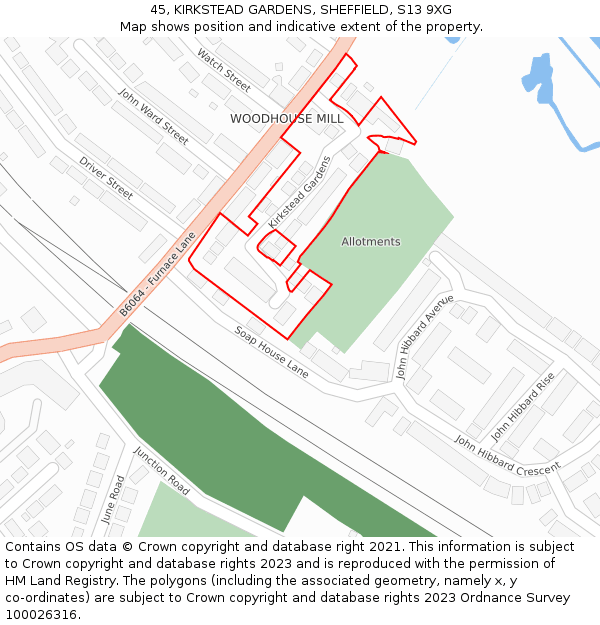 45, KIRKSTEAD GARDENS, SHEFFIELD, S13 9XG: Location map and indicative extent of plot