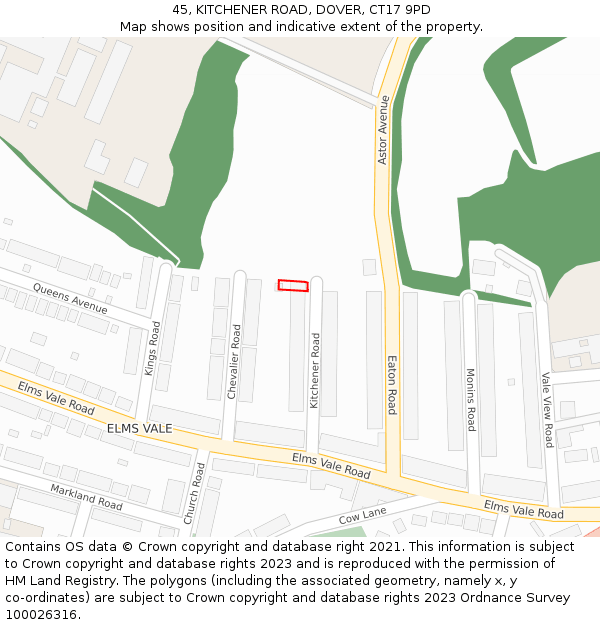 45, KITCHENER ROAD, DOVER, CT17 9PD: Location map and indicative extent of plot