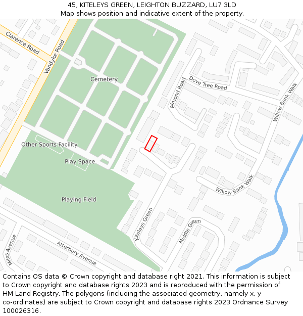 45, KITELEYS GREEN, LEIGHTON BUZZARD, LU7 3LD: Location map and indicative extent of plot