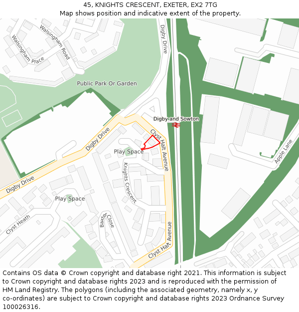 45, KNIGHTS CRESCENT, EXETER, EX2 7TG: Location map and indicative extent of plot