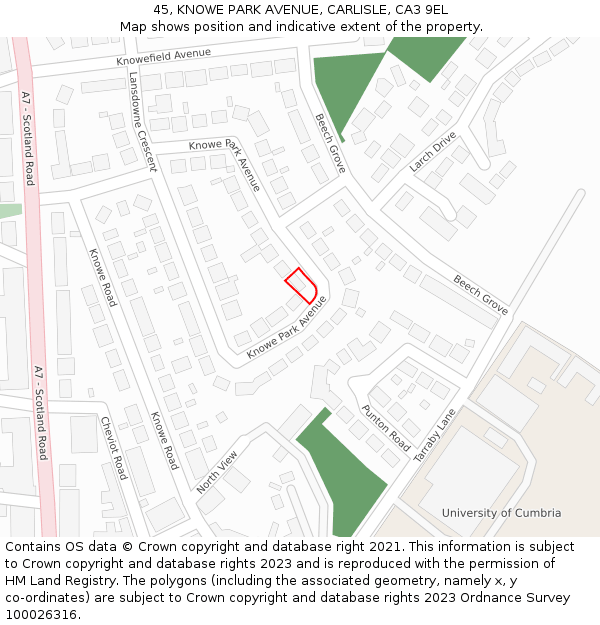 45, KNOWE PARK AVENUE, CARLISLE, CA3 9EL: Location map and indicative extent of plot