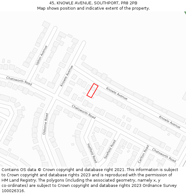 45, KNOWLE AVENUE, SOUTHPORT, PR8 2PB: Location map and indicative extent of plot