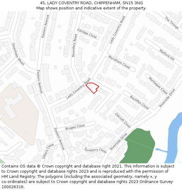 45, LADY COVENTRY ROAD, CHIPPENHAM, SN15 3NG: Location map and indicative extent of plot