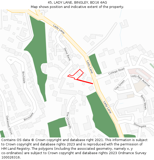 45, LADY LANE, BINGLEY, BD16 4AG: Location map and indicative extent of plot
